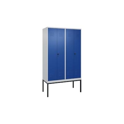 C+P Doppel-Spind Classic PLUS, Gestell, 4 Abteile, HxBxT 212x120x50cm, Sicherheitsdrehriegel, Hellgrau/Enzianblau von PROREGAL Image