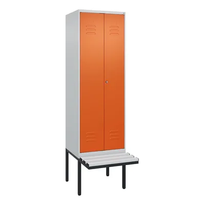 C+P Doppel-Spind Classic PLUS, Kunststoff schwebende Sitzbank, 2 Abteile, HxBxT 212x60x82cm, Zylinderschloss, Hellgrau/Reinorange von PROREGAL Image