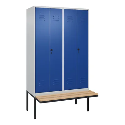 C+P Doppel-Spind Classic PLUS, schwebender Sitzbank aus Buche 4 Abteile, HxBxT 212x120x82cm, Sicherheitsdrehriegel, Hellgrau/Enzianblau von PROREGAL Image