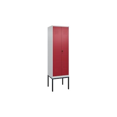 C+P Doppel-Spind Classic PLUS, Gestell, 2 Abteile, HxBxT 212x60x50cm, Sicherheitsdrehriegel, Hellgrau/Rubinrot von PROREGAL Image