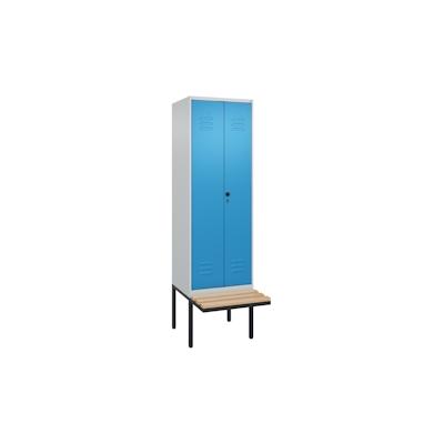 C+P Doppel-Spind Classic PLUS, schwebender Sitzbank aus Buche 2 Abteile, HxBxT 212x60x82cm, Sicherheitsdrehriegel, Hellgrau/Lichtblau von PROREGAL Image
