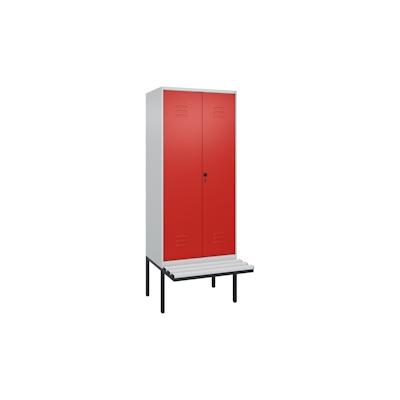 C+P Doppel-Spind Classic PLUS, Kunststoff schwebende Sitzbank, 2 Abteile, HxBxT 212x80x82cm, Sicherheitsdrehriegel, Hellgrau/Rot von PROREGAL Image