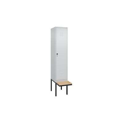 C+P Spind Classic PLUS, schwebender Sitzbank aus Buche 1 Abteil, HxBxT 212x40x82cm, Sicherheitsdrehriegel, Hellgrau/Hellgrau von PROREGAL Image