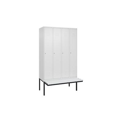 C+P Spind Classic PLUS, Kunststoff schwebende Sitzbank, 4 Abteile, HxBxT 212x120x82cm, Zylinderschloss, Verkehrsweiß von PROREGAL Image