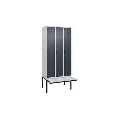 C+P Spind Classic PLUS, Kunststoff schwebende Sitzbank, 3 Abteile, HxBxT 212x90x82cm, Sicherheitsdrehriegel, Hellgrau/Anthrazit von PROREGAL Image