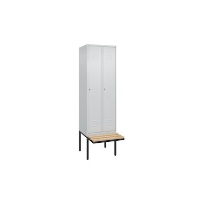 C+P Spind Classic PLUS, schwebender Sitzbank aus Buche 2 Abteile, HxBxT 212x60x82cm, Zylinderschloss, Hellgrau/Hellgrau von PROREGAL Image