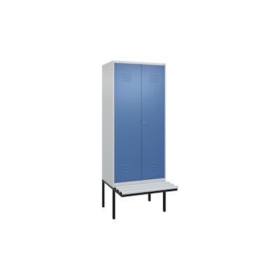 C+P Doppel-Spind Classic PLUS, Kunststoff schwebende Sitzbank, 2 Abteile, HxBxT 212x80x82cm, Zylinderschloss, Hellgrau/Fernblau von PROREGAL Image