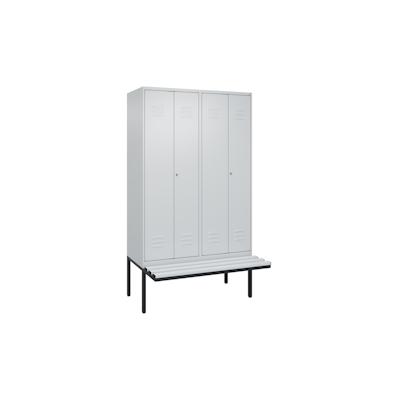 C+P Doppel-Spind Classic PLUS, Kunststoff schwebende Sitzbank, 4 Abteile, HxBxT 212x120x82cm, Zylinderschloss, Hellgrau/Hellgrau von PROREGAL Image