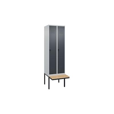 C+P Spind Classic PLUS, schwebender Sitzbank aus Buche 2 Abteile, HxBxT 212x60x82cm, Sicherheitsdrehriegel, Hellgrau/Anthrazit von PROREGAL Image