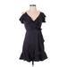 NBD Casual Dress - Wrap V Neck Short Sleeve: Black Print Dresses - Women's Size Medium