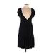 See You Monday Casual Dress - A-Line V-Neck Short sleeves: Black Solid Dresses - Women's Size Large