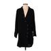 Topshop Casual Dress - Mini Plunge Long sleeves: Black Solid Dresses - Women's Size 2