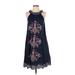 Lula Soul Casual Dress - Midi: Blue Floral Motif Dresses - Women's Size Small