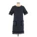 Halogen Casual Dress - Mini Crew Neck Short sleeves: Blue Stripes Dresses - Women's Size X-Small