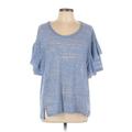 Suzanne Betro Short Sleeve Blouse: Blue Tops - Women's Size Large