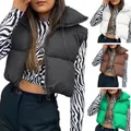 Gilet rembourré en coton pour femmes gilet court sans manches Y2k bouffant F0T5