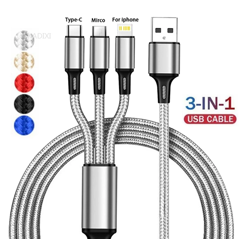 Lovebay 3-in-1-USB-Schnellladekabel Typ C Micro IOS Multi-Ladekabel für iPhone Huawei Samsung Nylon geflochtenes Kabel Image
