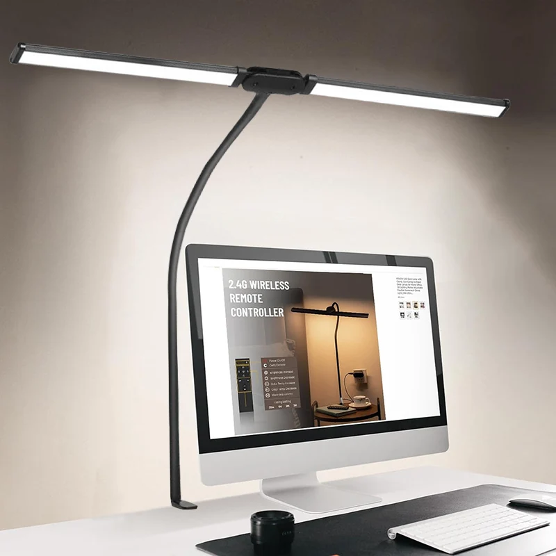 Doppel-/Einzelkopf-LED-Schreibtischlampe, dimmbar, zum Anklipsen, USB-Lesetischleuchte, 3 Beleuchtungsmodi, flexible Arbeitstischlampe Image