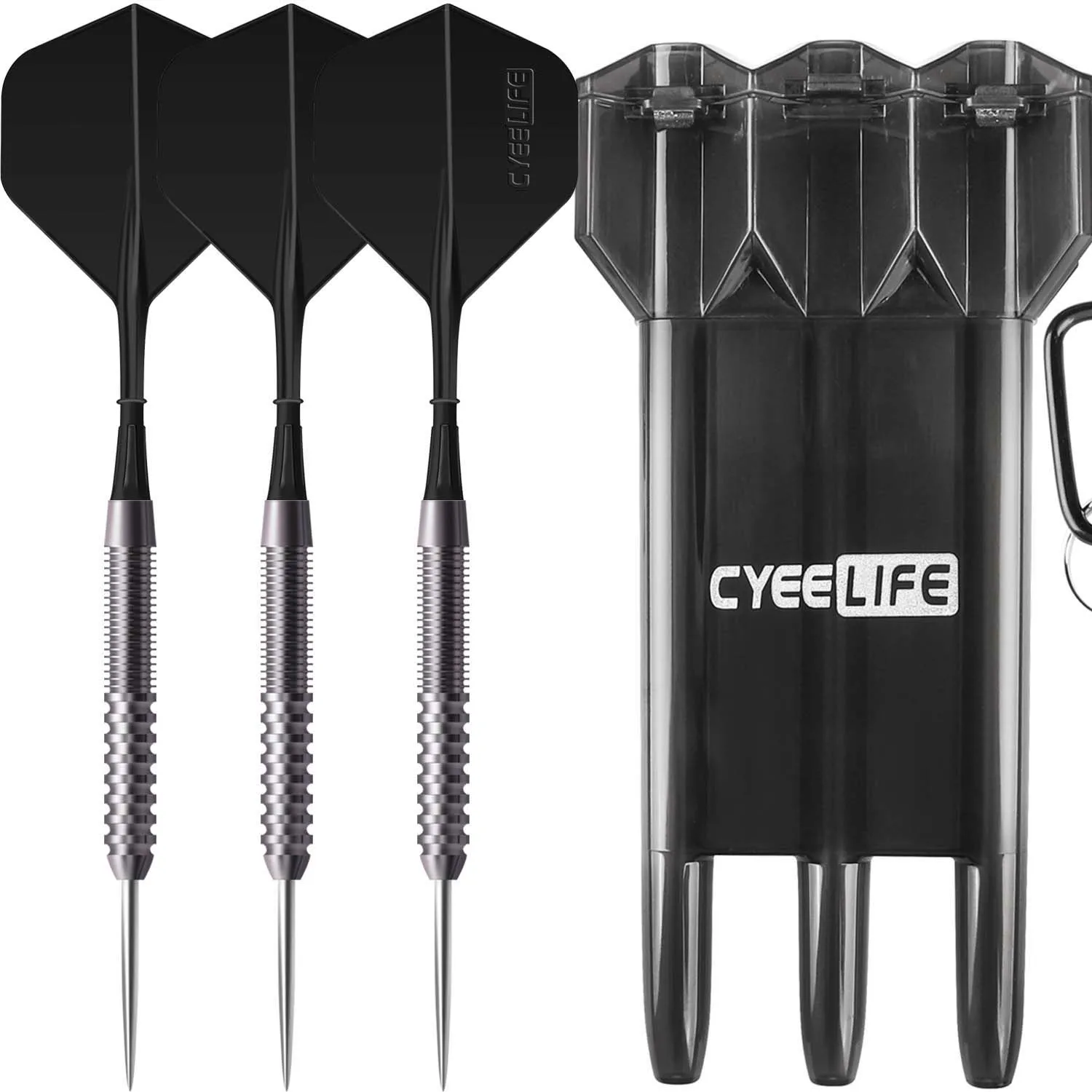 CyeeLife Tungsten Darts mit 90 % Stahlspitze, 21/23/26/28/30 g, mit Tragetasche + One Piece Flights Pro Dart Set