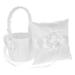 Ivory White Satin Ring Bearer Pillow and Wedding Flower Girl Basket Set - 7 * 7 inches with Flower Bowknot Design