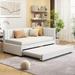 Twin Size Upholstered Daybed with Trundle, Twin Size Sofa Bed Frame No Box Spring Needed, Linen Fabric