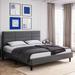 Grey Upholstered King Platform Bed with Bricks Stripe Headboard, Non-Slip & Noise-Free Bed Frame - DARK GREY