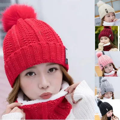 Accessori moda donna donna Warm Winter Hairball Plus Velvet Knitted Beanie CapScarf Outdoor comodo cappello hémi26