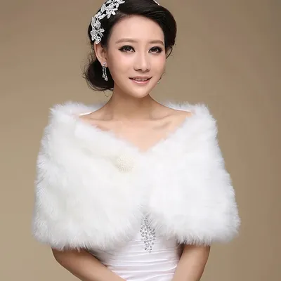 Vendita calda moda accessori eleganti calda pelliccia sintetica avorio Bolero scialle da sposa scialle giacca da sposa cappotto accessori perla