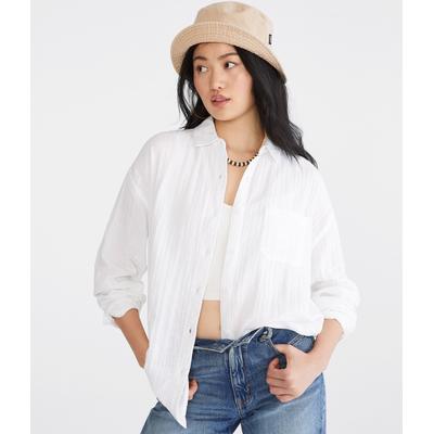 Aeropostale Womens' Long Sleeve Gauze Oversized Shirt - White - Size XXL - Cotton