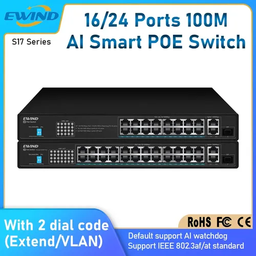 Ewind 1000m 1000 ports poe switch ethernet switch mit 2/m uplink rj45 ports und 1/m sfp slot ai smart switch