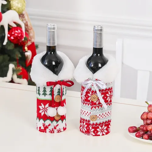 2 Stück Weihnachten Weinflasche Tasche, Weihnachten Weinflasche Taschen Stoff Weinflasche Kleid Dekor perfekte Flasche Dekor für Weihnachten Tisch