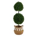 Silk Plant Nearly Natural 3.5 Boxwood Double Ball Artificial Topiary Tree in Boho Chic Handmade Natural Cotton Woven Planter with Tassels UV Resistant (Indoor/Outdoor)