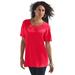 Plus Size Women's Eyelet Cutout Tee by Roaman's in Vivid Red (Size 4X)