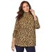 Plus Size Women's Long Sleeve Mockneck Tee by Jessica London in Natural Bold Leopard (Size 14/16) Mock Turtleneck T-Shirt