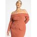 Plus Size Women's Off The Shoulder Sweater With Sleeve Slits by ELOQUII in Etruscan Red (Size 22/24)