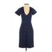 French Connection Casual Dress - Party V Neck Short sleeves: Blue Print Dresses - Women's Size 0