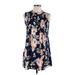 White Mark Casual Dress - A-Line High Neck Sleeveless: Blue Floral Dresses - Women's Size Large