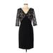 Maggy London Casual Dress - Sheath V Neck 3/4 sleeves: Black Print Dresses - Women's Size 6 Petite