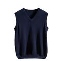 SAWEEZ Mens Knitted Sweater Vest, V-Neck Vest Cashmere Jumper Fine Knit Sweater Solid Color Sleeveless Wool Waistcoat Casual Pullover Knitwear Gilets Waistcoat Tank Top,Navy Blue,M