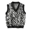 SAWEEZ Mens V-Neck Knitted Vest Jumper, Trendy Chunky Knit Vest Jumper Zebra Pattern Sweater Sleeveless Waistcoat Transition Pullover Gilets Baggy Preppy Knitwear Tank Top,Black,S