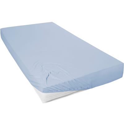 Spannbettlaken PRIMERA "Mako-Feinjersey Spannbetttuch", blau (blau sky), B:140-160cm L:200cm, Mako-Jersey, Obermaterial: 100% Baumwolle, Laken, Geeignet für Standardmatratzen bis 22 cm, 100% Baumwolle Image