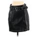 Topshop Faux Leather Wrap Skirt Knee Length: Black Solid Bottoms - Women's Size 4