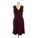 Anne Klein Casual Dress - Party V Neck Sleeveless: Burgundy Solid Dresses - Women's Size 10