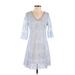 Andree by UNIT Casual Dress - Mini V Neck 3/4 sleeves: Blue Print Dresses - Women's Size Small