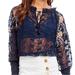 Free People Tops | Free People Navy Jubilee Floral Lace Peasant Top Women's Size Small | Color: Blue/Pink | Size: S