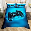 Gamer Bedding Set For Boys Double Size Gaming Comforter Cover Gamer Room Decor Video Games Duvet Cover Set For Kids Teen Bedroom Geometric Gamepad Quilt Cover With 2 Pillow Cases Teal Blue