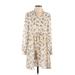 Forever 21 Casual Dress - Mini V Neck Long sleeves: Ivory Print Dresses - Women's Size Small