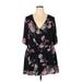 City Chic Casual Dress - Mini Plunge 3/4 sleeves: Black Floral Dresses - Women's Size 22 Plus