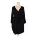 24seven Comfort Apparel Casual Dress - Party V Neck 3/4 sleeves: Black Print Dresses - Women's Size 2X
