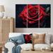 Ebern Designs Red Rose w/ Raindrops VI On Metal 3 Pieces Print Metal in Black/Green/Red | 28 H x 36 W x 1 D in | Wayfair